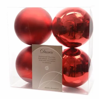 Decoris Kerstballen - 4 ST - rood - kunststof - 10 cm 3