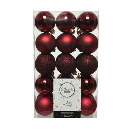 Decoris Kerstballen - 6 cm - donkerrood - 30 stuks