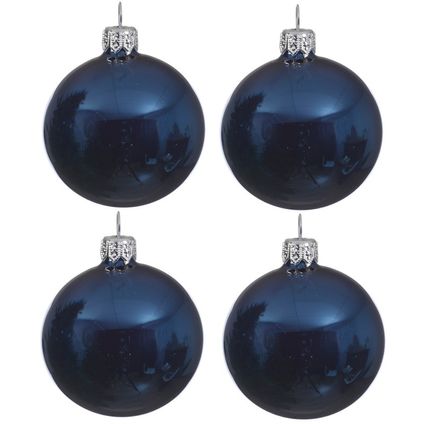 Decoris Kerstballen - 4 st - donkerblauw - kunststof - glans - 10 cm