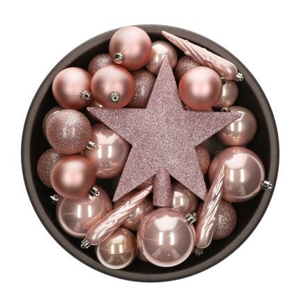Bellatio decorations Kerstballen - 33 st - mix - lichtroze - met piek