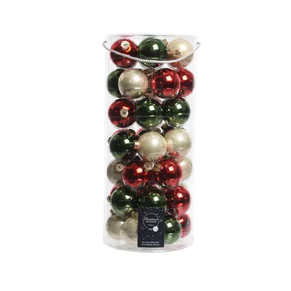 Decoris Kerstballen - 49st - glas - groen-rood-champagne - 6 cm