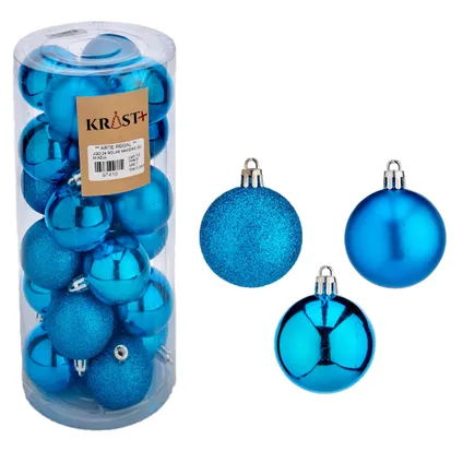 Krist+ Kerstballen - 24x st- helder blauw - 5 cm - kunststof - mix 2