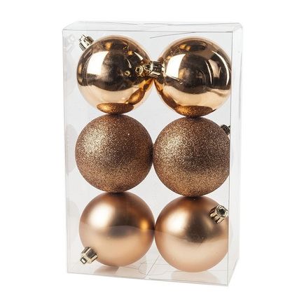 Cosy & Trendy Kerstballen - 6ST - koperkleurig - mat/glans - 8 cm