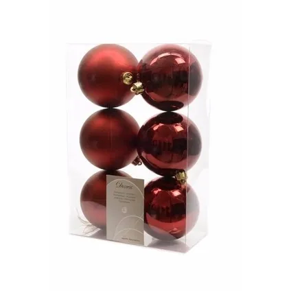 Decoris Kerstballen - 6 st - Donkerrode - kunststof mat - glans 8 cm 2