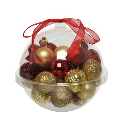 Decoris Kerstballen - 30st - kunststof - rood-donkerrood-goud - 3 cm