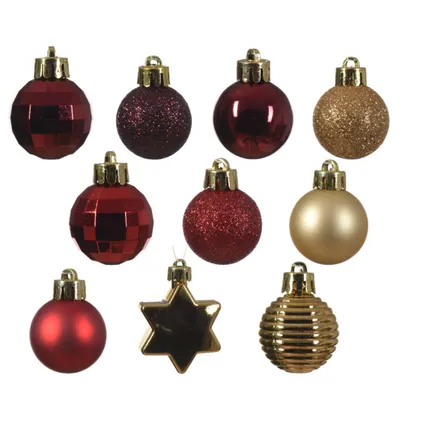 Decoris Kerstballen - 30st - kunststof - rood-donkerrood-goud - 3 cm 2