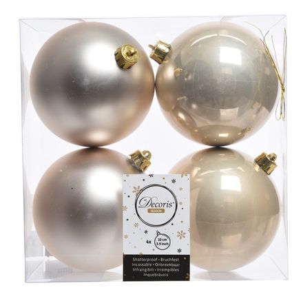 Decoris Kerstballen - 4 stuks - lichtparel en champagne - 10 cm