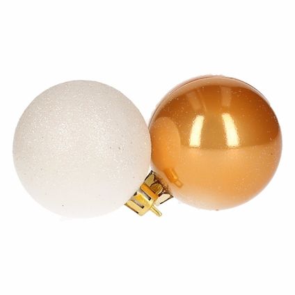 Onbreekbare kerstballen set wit/goud 12 st