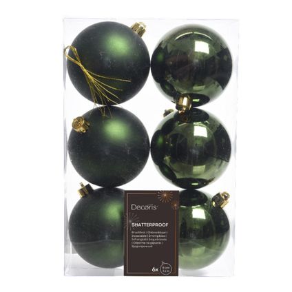 Decoris Kerstballen - 6 ST - donkergroen - kunststof - 8 cm