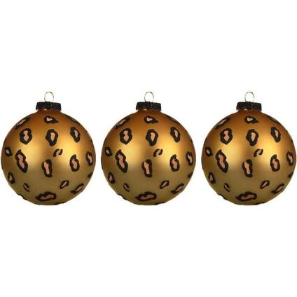 Decoris Kerstballen - 3 stuks - luipaard dierenprint - 8 cm