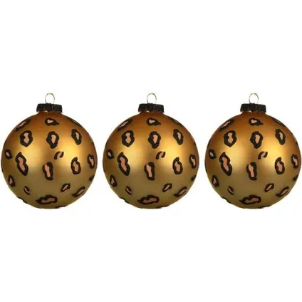 Decoris Kerstballen - 3 stuks - luipaard dierenprint - 8 cm