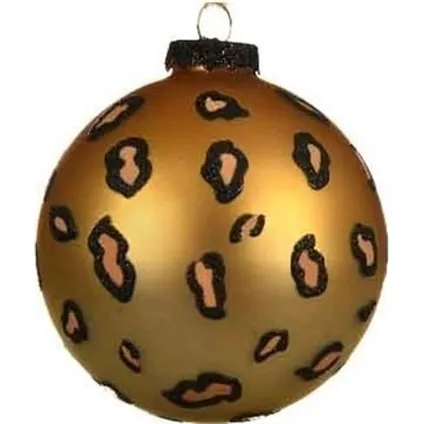 Decoris Kerstballen - 3 stuks - luipaard dierenprint - 8 cm 2