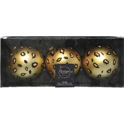 Decoris Kerstballen - 3 stuks - luipaard dierenprint - 8 cm 3