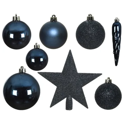 Bellatio decorations Kerstballen - 33 st - donkerblauw - met piek 2