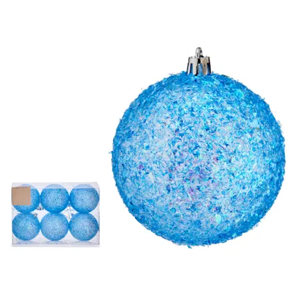 Krist+ kerstballen - 6x st - helder blauw glitter - kunststof - 8 cm 2
