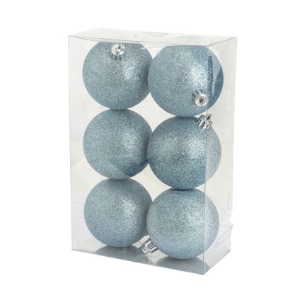 Cosy & Trendy Kerstballen - 6 stuks - ijsblauw - glitters - 8 cm