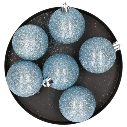 Cosy & Trendy Kerstballen - 6 stuks - ijsblauw - glitters - 8 cm 2