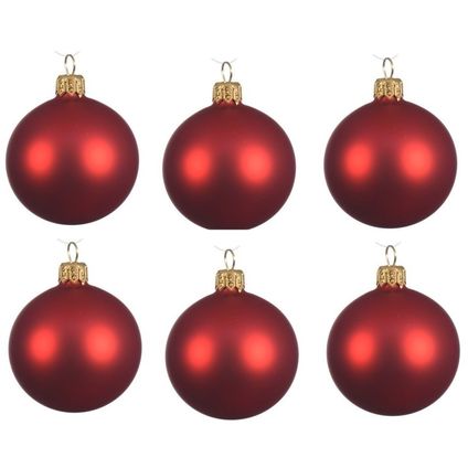 Decoris Kerstballen - 6 stuks - rood - glas - mat - 6 cm