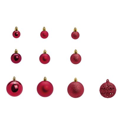 Kerstballen - set 50x st - bordaux rood - 3,4,6 cm - kunststof