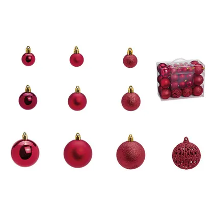 Kerstballen - set 50x st - bordaux rood - 3,4,6 cm - kunststof 2