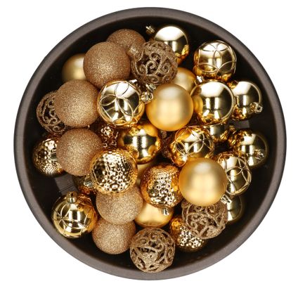 Bellatio Decorations Kerstballen - 37ST- kunststof - goud - 6cm