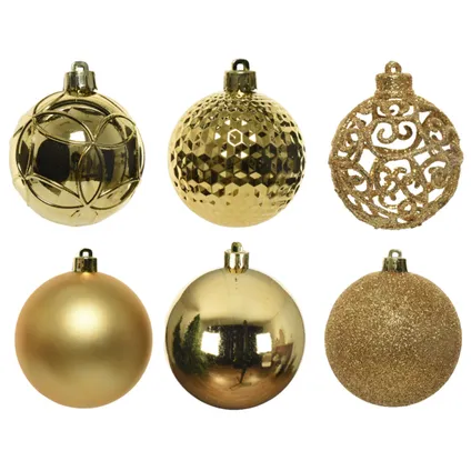 Bellatio Decorations Kerstballen - 37ST- kunststof - goud - 6cm 3
