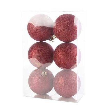 Cosy & Trendy Kerstballen - 6 stuks - donkerrood - glitter - 8 cm