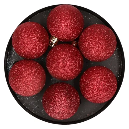 Cosy & Trendy Kerstballen - 6 stuks - donkerrood - glitter - 8 cm 2