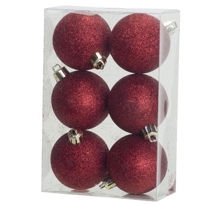 6x Rode glitter kerstballen 6 cm kunststof - kerstversiering