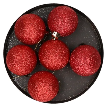6x Rode glitter kerstballen 6 cm kunststof - kerstversiering 2