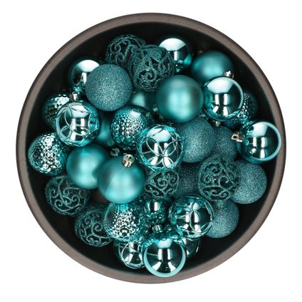 Bellatio decorations Kerstballen - 37ST - mix - turquoise - 6 cm