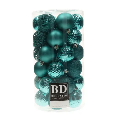 Bellatio decorations Kerstballen - 37ST - mix - turquoise - 6 cm 2