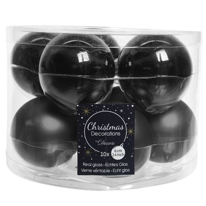 Kerstballen - 10 ST - zwart - glas - 6 cm
