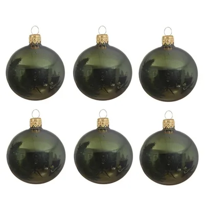 Decoris Kerstballen - 6 stuks - donkergroen - glas - glans - 6 cm