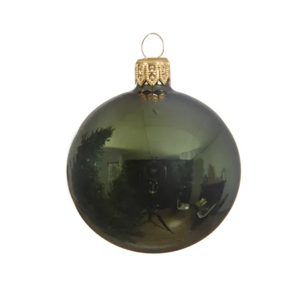 Decoris Kerstballen - 6 stuks - donkergroen - glas - glans - 6 cm 2