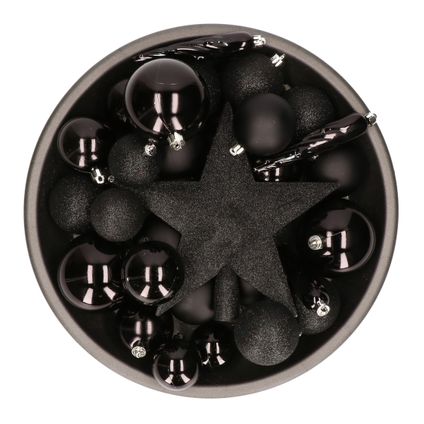 Bellatio decorations Kerstballen - 33 st - mix - zwart - met piek