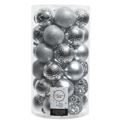 Decoris Kerstballen - 37ST - zilverkleurig - 6 cm - mat en glans