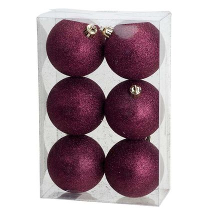 Cosy & Trendy Kerstballen - 6 stuks - donkerroze - kunststof - 8 cm