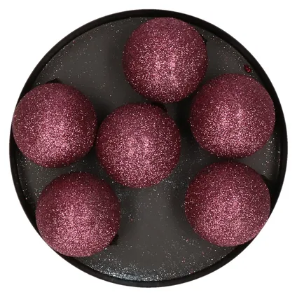 Cosy & Trendy Kerstballen - 6 stuks - donkerroze - kunststof - 8 cm 2