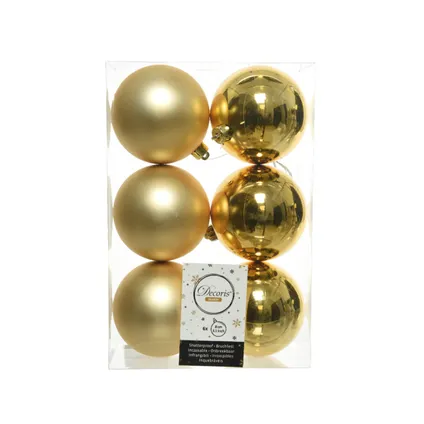 Decoris Kerstballen - 6 ST - goud - kunststof mat/glans - 8 cm
