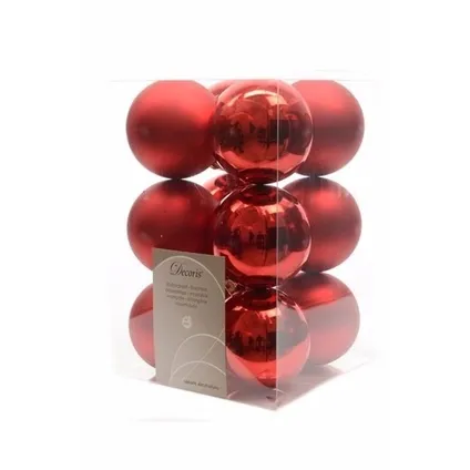Decoris Kerstballen - 12 stuks - rood - kunststof - 6 cm 2