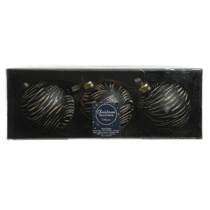 Decoris Kerstballen - 3 stuks - brass zwart met goud - 8 cm