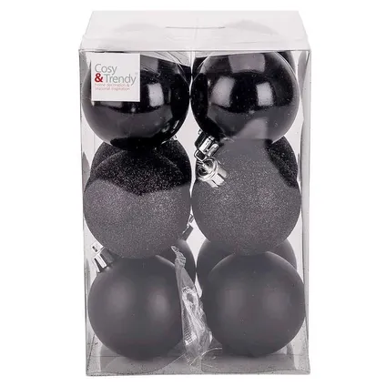Cosy & Trendy Kerstballen - 12x - zwart - zwart en glans - 6 cm 2