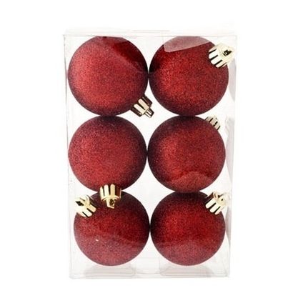 Cosy & Trendy Kerstballen - 6 st - Donker rood - kunststof - 6 cm