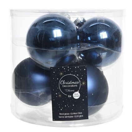 Decoris Kerstballen - 6 stuks - donkerblauw - glas - 8 cm