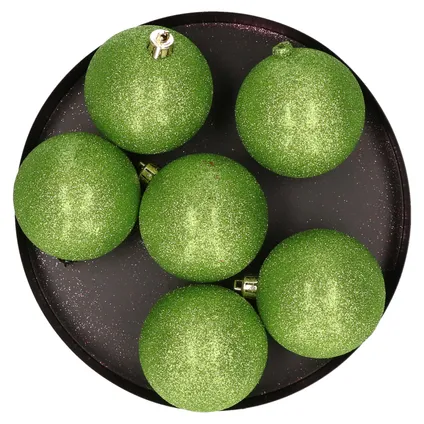 Cosy & Trendy Kerstballen - 6 stuks - appelgroen - glitter - 8 cm 2