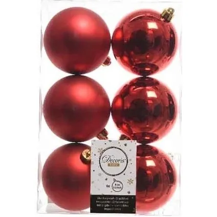 Decoris Kerstballen - mix kerst rood - 6 stuks - 8 cm 3