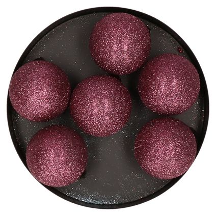 Cosy & Trendy Kerstballen - 6 stuks - donkerroze - kunststof - 6 cm