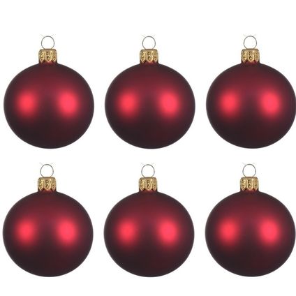 Decoris Kerstballen - 6 stuks - donkerrood - glas - mat - 6 cm