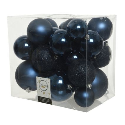 Decoris Kerstballen - 26 stuks - donkerblauw - kunststof